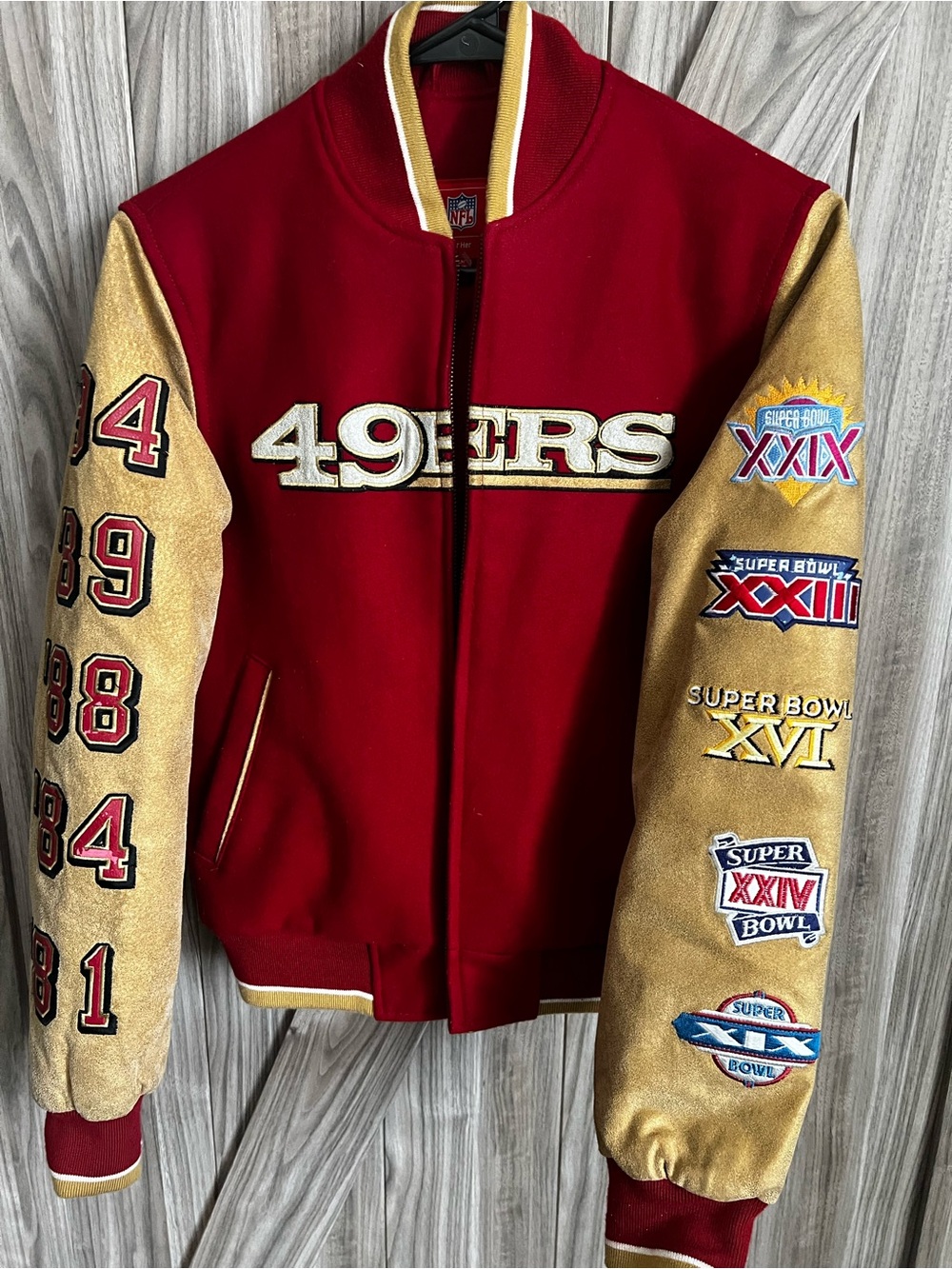 NFL San Francisco 49ers Red and Gold Women’s Varsity Jacket